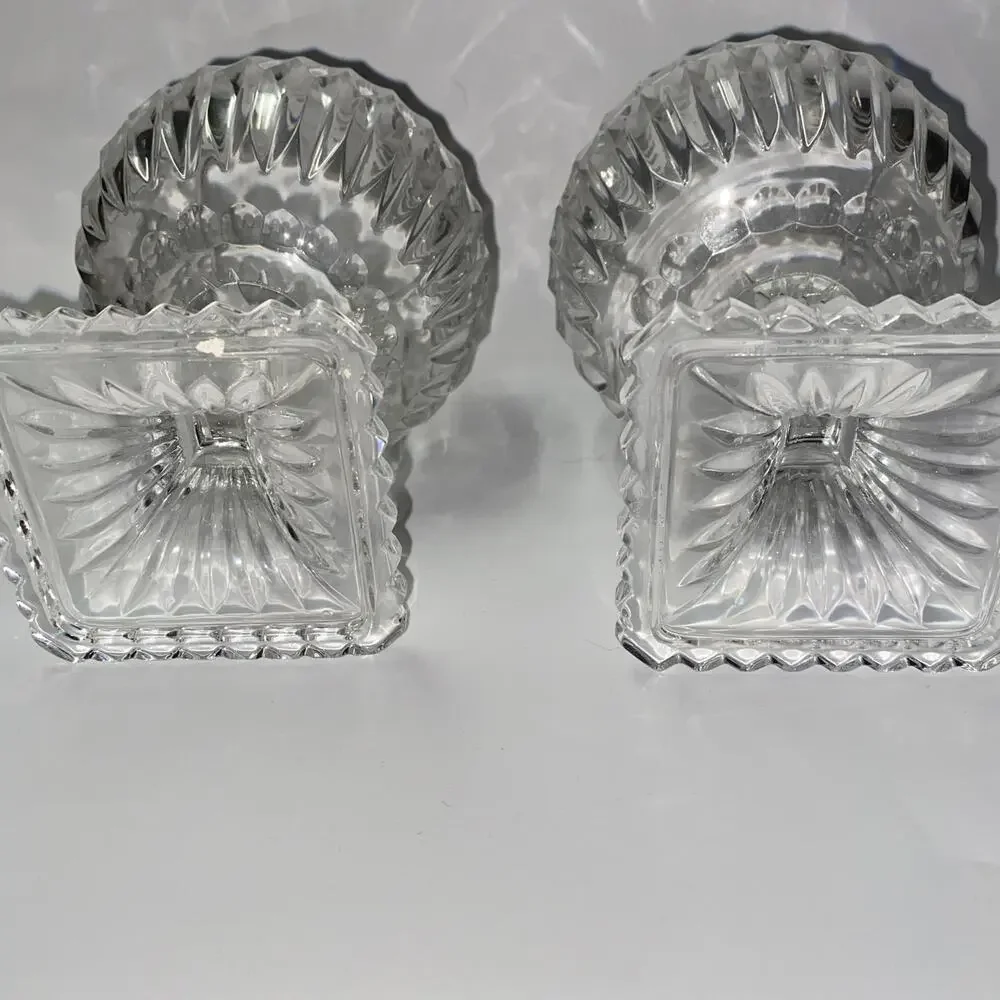 New Bombay 24% Lead Crystal Poland 2 Ribbed Glass Pedestal Centerpiece Candle